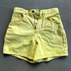 Everlane high waisted denim shorts, pastel yellow